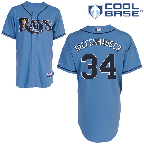 C-J Riefenhauser #34 Youth Baseball Jersey-Tampa Bay Rays Authentic Alternate 1 Blue Cool Base MLB Jersey